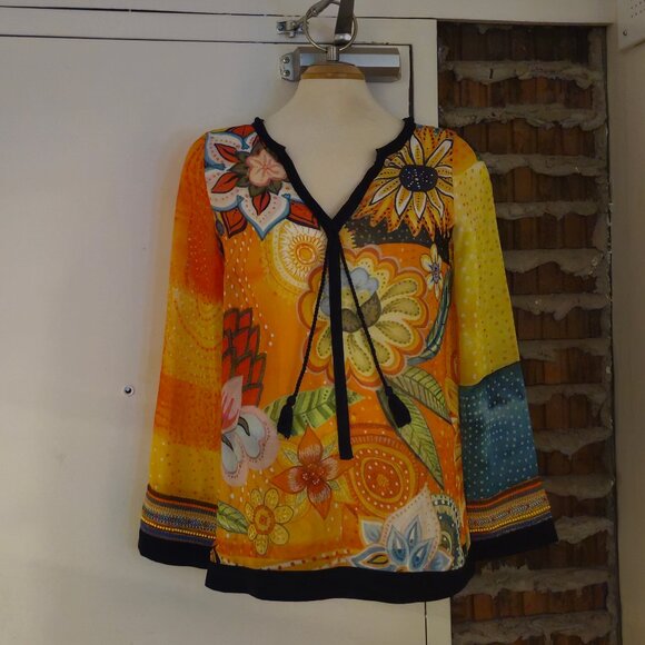 Desigual Beach Cover Up Top Swim Sheer Braided Ties Beads Embroidery Size M - Picture 1 of 5
